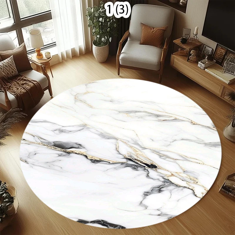 Colour Nordic Green Gold White Marble Round Area Rug,Circle Carpet Rug for Living Room Bedroom Sofa Decor, Floor Mat Kitchen Mat