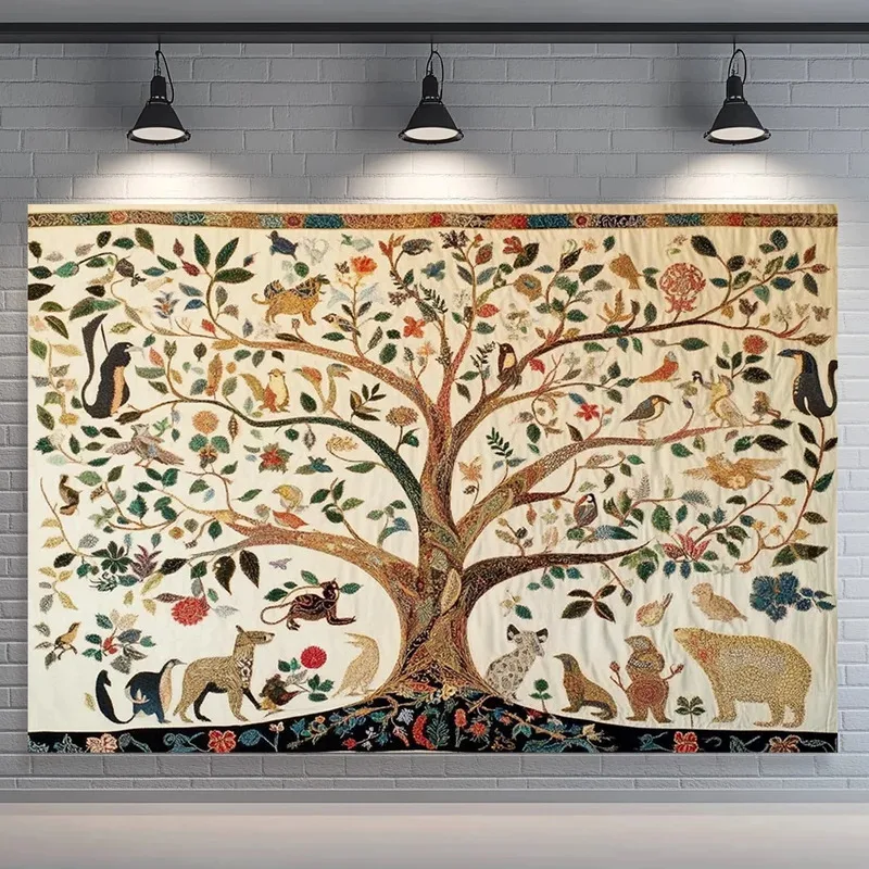Tapestry Tree of Life with Animals and Birds for Home Decoration, Perfect for Living Room or Bedroom