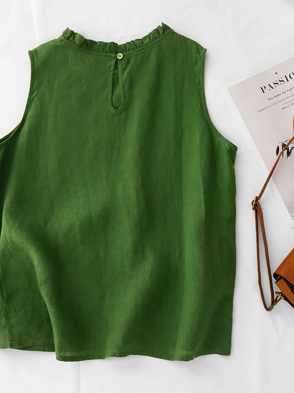 

Linen een Vest Women's Summer New Agel Design Earlet Collar Svel Strap Top Original Design Loose Fit Thin Model