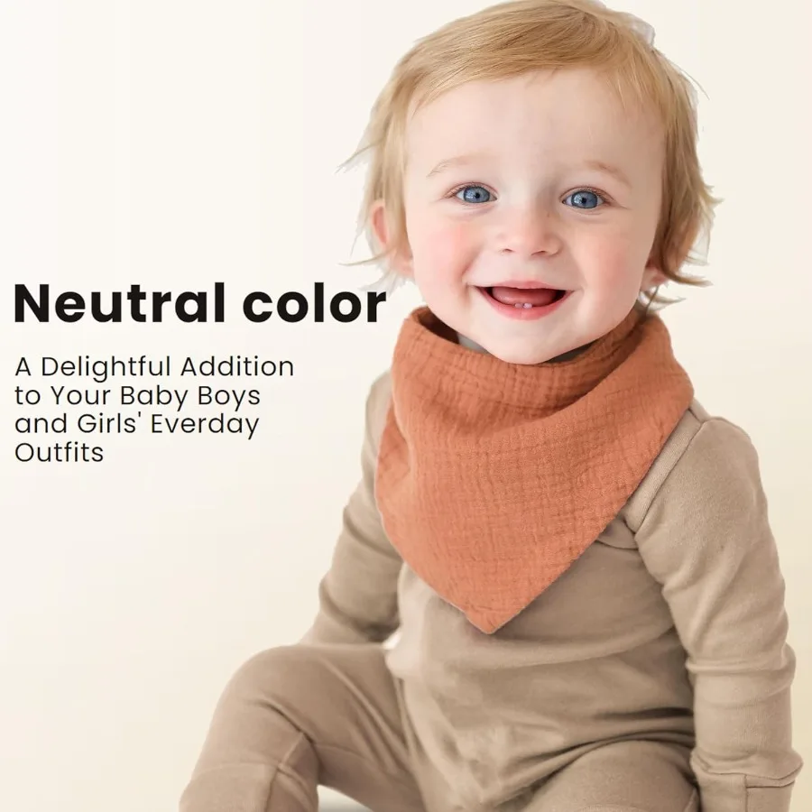 10 عبوات من مرايل أطفال Konssy Muslin للجنسين للأولاد والبنات: مرايل باندانا ناعمة ماصة مصنوعة من 100 قطن مثالية للأسنان