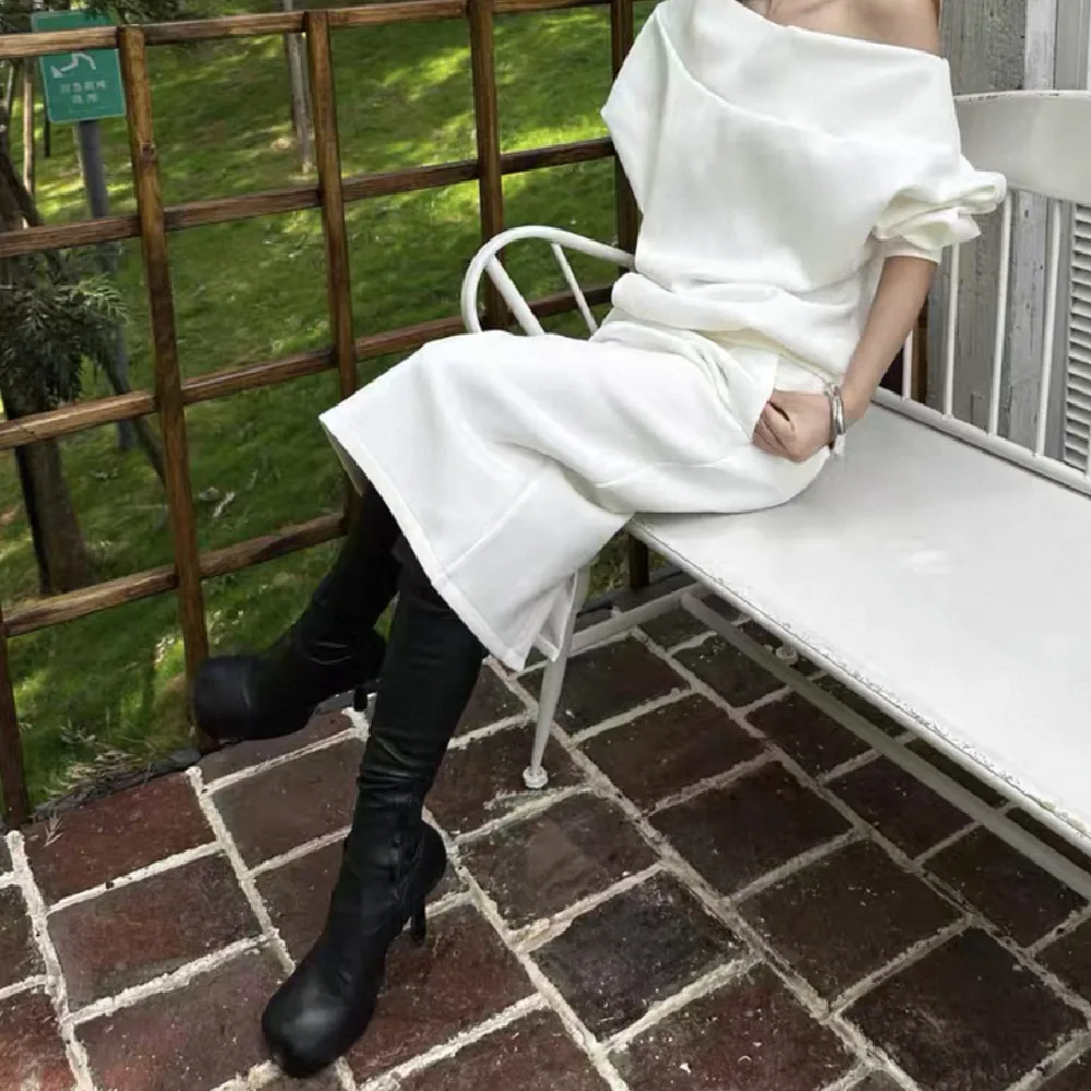 Autumn Y2K Back Slit Package Hips Pencil Skirt Vintage Women Zipper Low Waist Midi Long Sweats Skirts White Gray