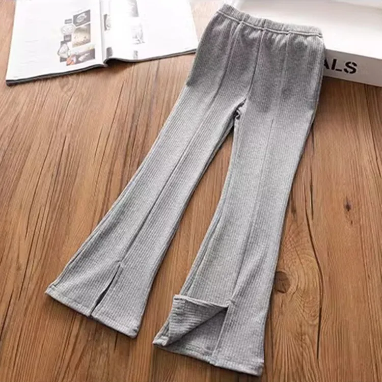 Summer girls ice silk pants 2024 new wide leg pants slimming open fork bell bottoms children mosquito pants wear pants