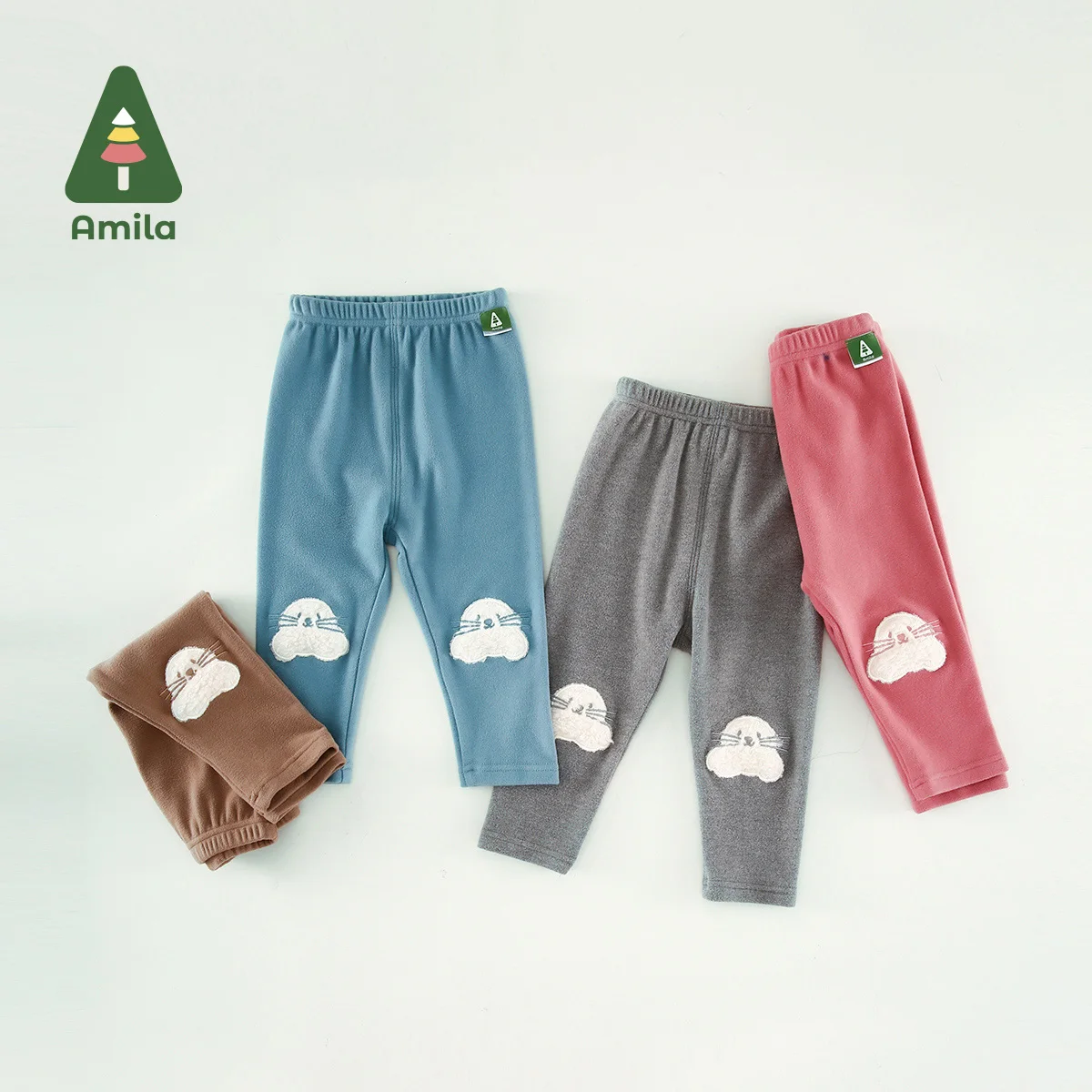 Amila Baby Girl Legging 2024 Autunno e Inverno Nuovi bambini Cute Cartoon Caldo Addensare Pantaloni a figura intera Quattro colori