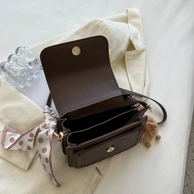 Fashion Square Buckle Crossbody Bag, Leather Versatile Underarm Small Square Bag with Free Silk Scarf image 6