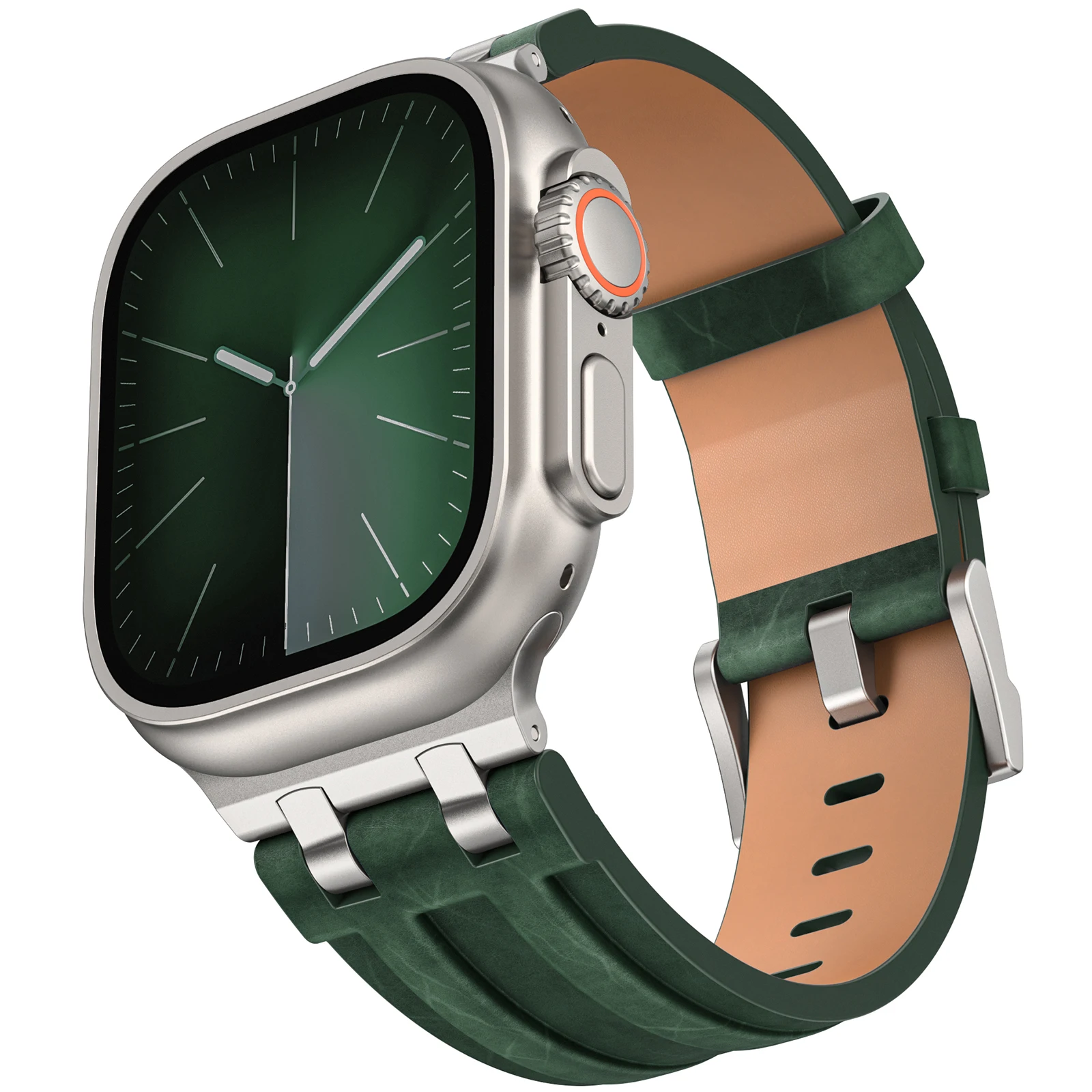 Lederarmband kompatibel mit den Modellen Apple Watch Ultra 49/46/45/44 mm. Metallschnalle kompatibel mit der Serie 11, 10, 6, 5, und SE.