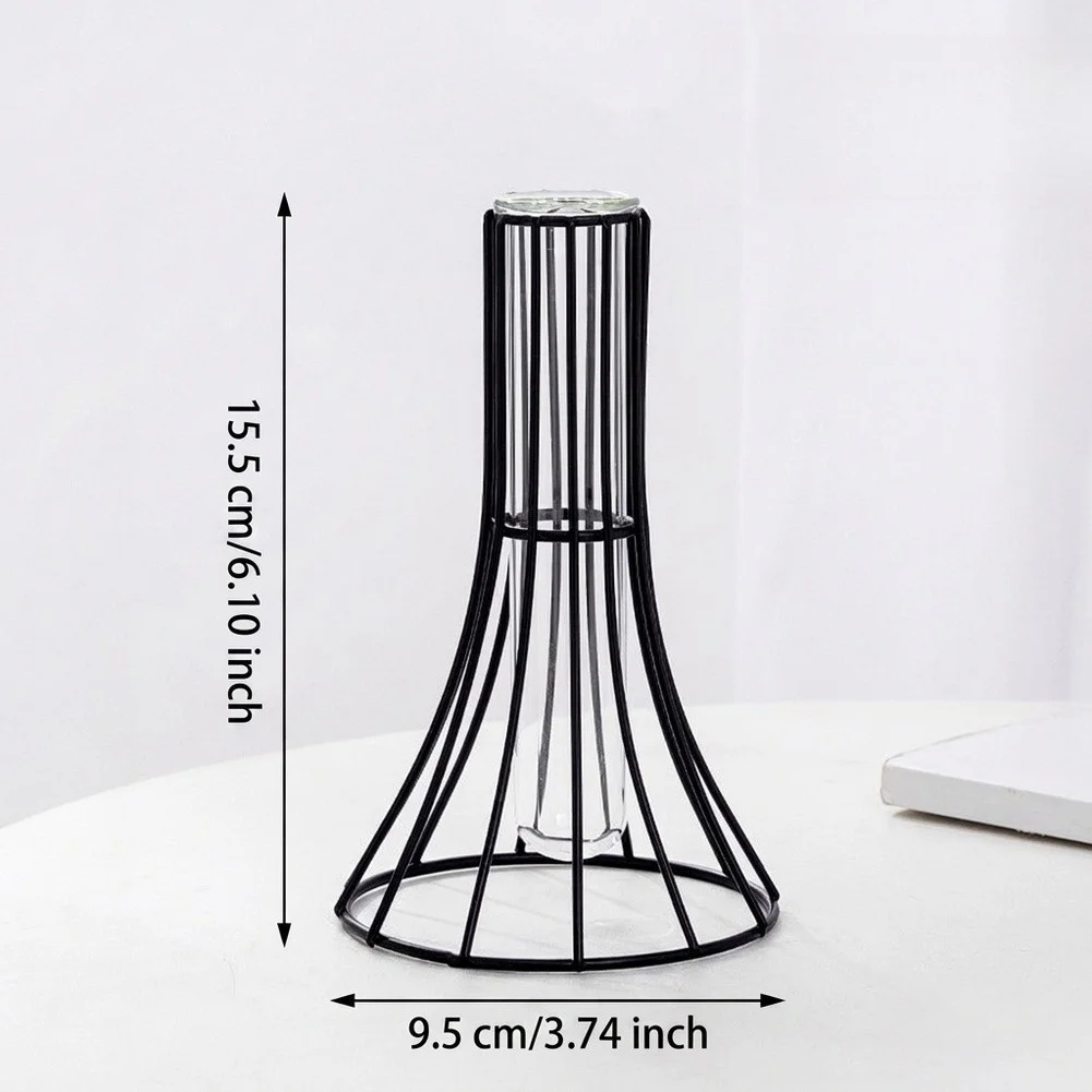 Space Saving Iron Plant Stand with Square Glass Vase for Root Observation 9.5x9.5x15.5cm Desk or Side Table Use
