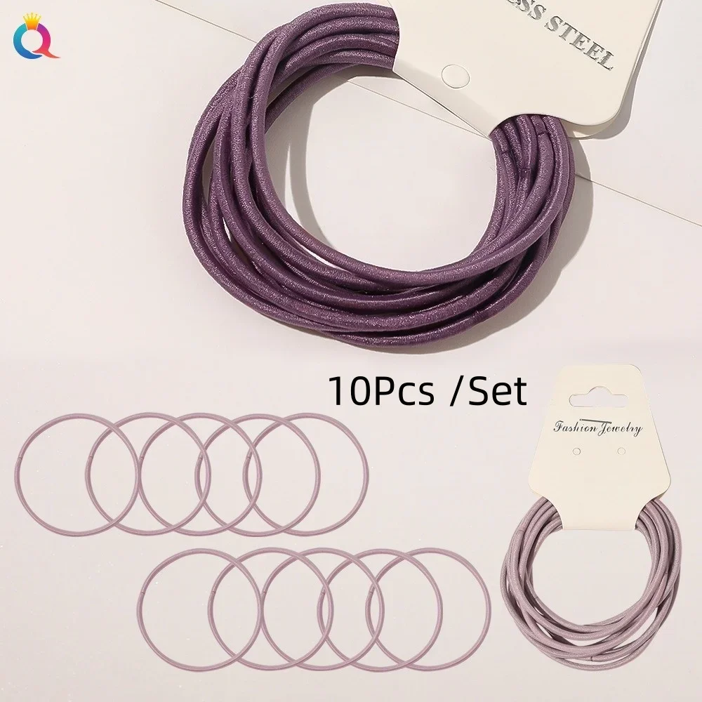 10Pcs Korean Hairband Hairband Cream Color Simple Thin Hairband Girl High Elastic Rubber Band Pink Purple Hair Accessories