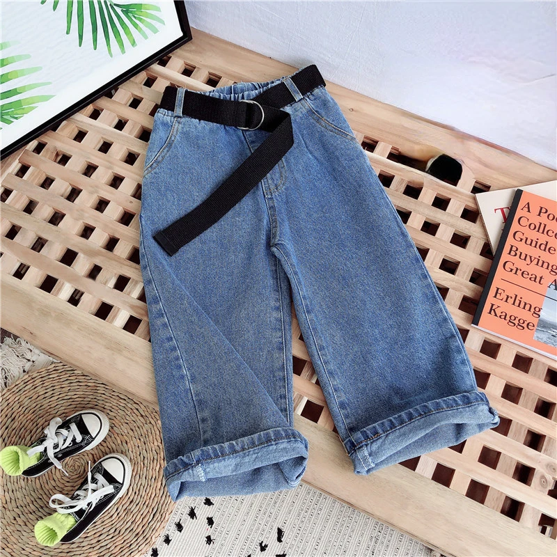 Jeans Pants Ankle Length Elastic Waist Loose Solid Cotton New Fashion Comfortable Cute Simple Spring Auutmn Children Unisex