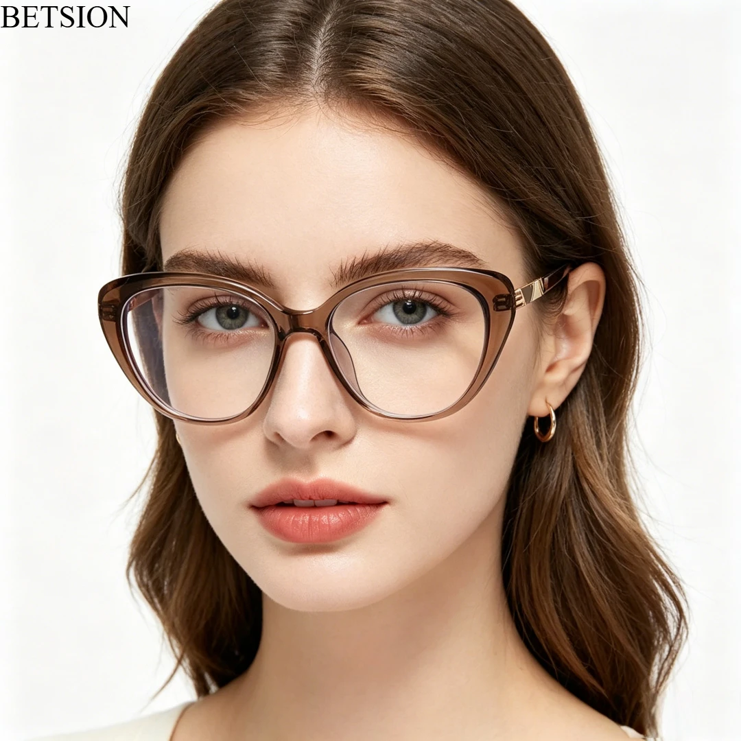 

BETSION Fashion Cat eye Design Eyeglasses Frames Women Reading Anti-blue Lightweight Glasses Customizable Prescriptions #82015