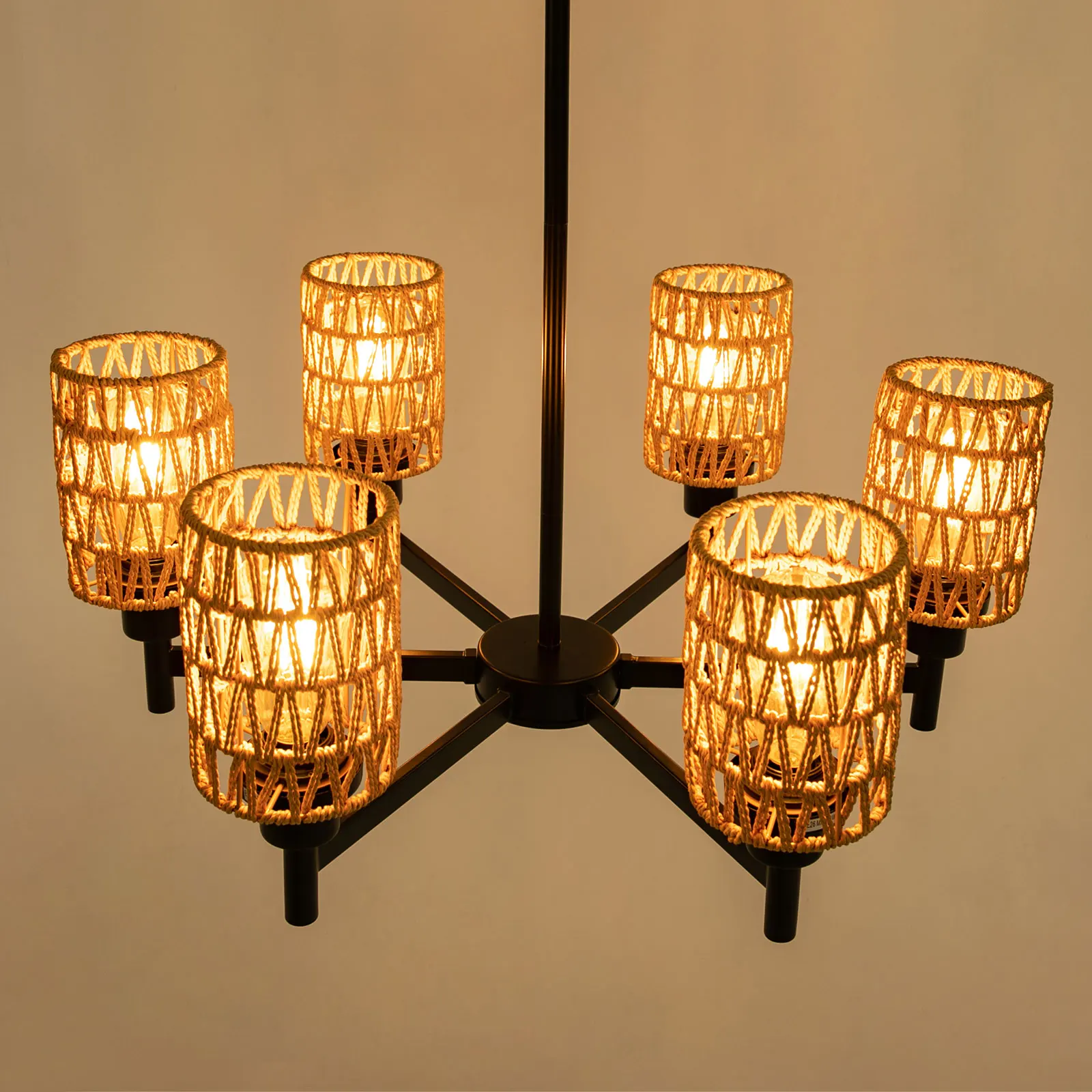 

Ceiling Lighting 6-Light Dining Table Ceiling Light with Adjustable Height Handwoven Paper Rope Pendant Light for Living Room