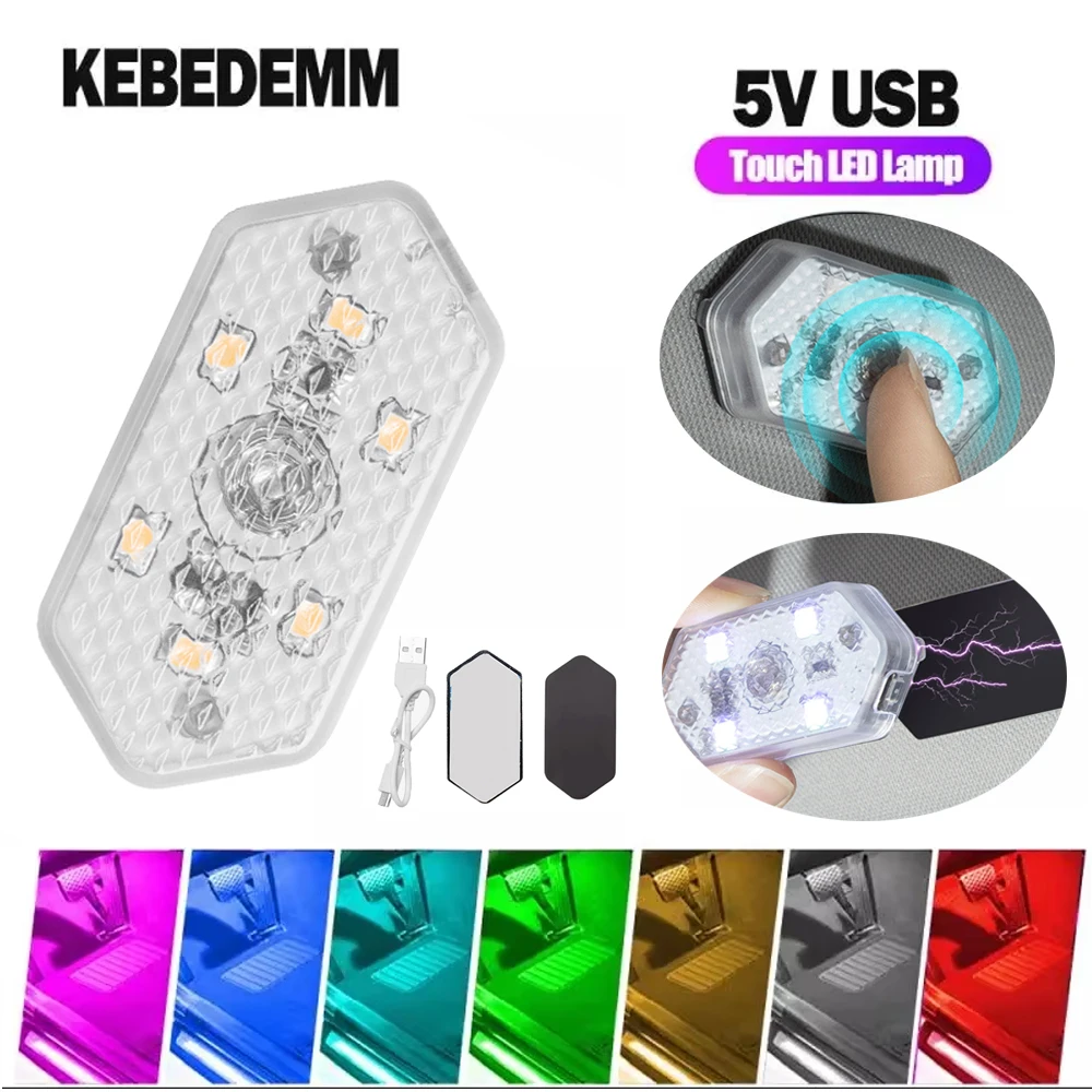 

KEBEDEMM Car Mini LED Touch Light 5V USB Charging Auto Roof Ceiling Reading Night Lamp Wireless Decoration Ambinet Light