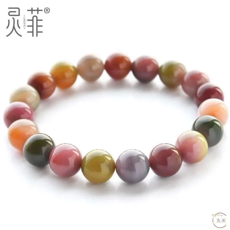 Natural Old MineGrade Colorful Full Meat Candy Single Circle Yanyuan Agate Bracelet Men