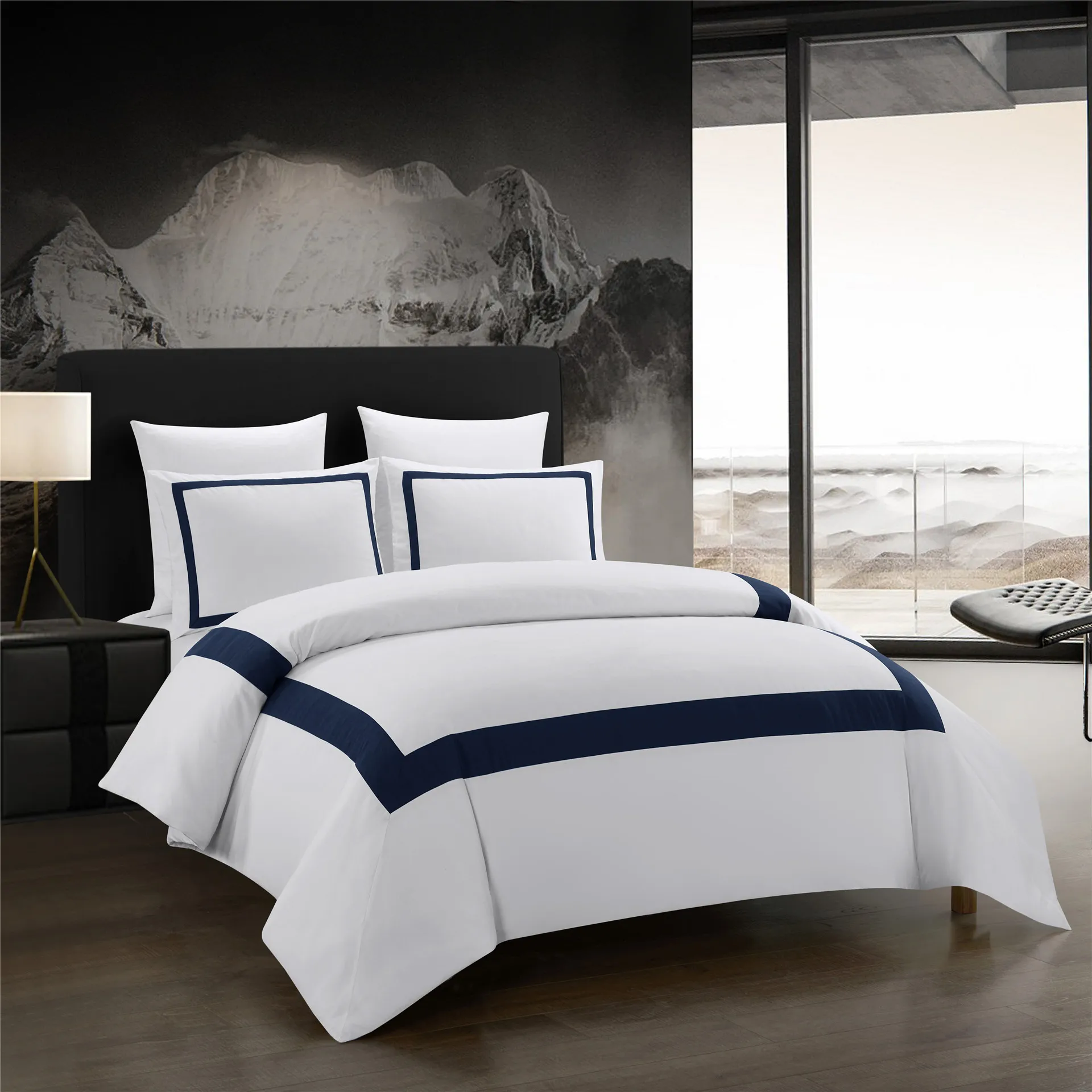 Home Textile 2/3pcs Set Explosive Duvet Set of Hotel Style Blue 5 Stars Hotel Bedding Set Satin Strip Bed Line Duvet Cover Sheet