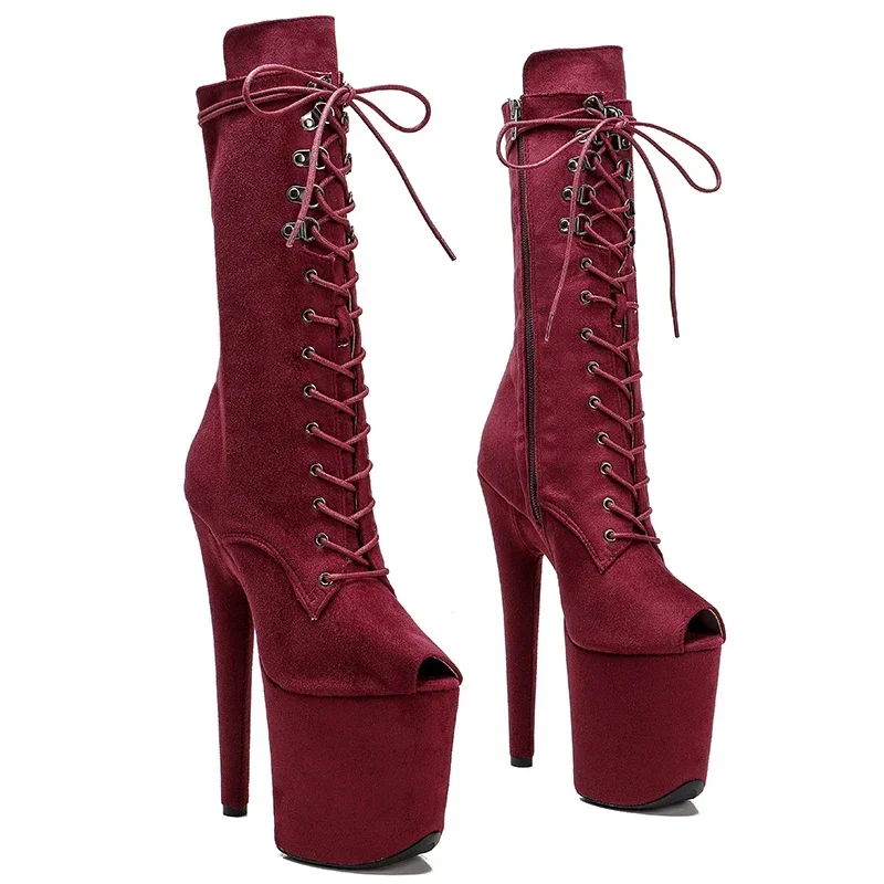 Leecabe mais novo 20cm pólo sapatos de dança botas plataforma salto alto dedo do pé aberto com franjas bota de dança pólo