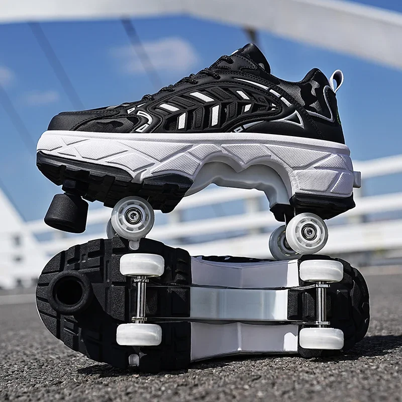 Childrens Roller Skates Four-wheel Button Type Retractable Band Brakes Stable Street Sliding Wear-resistant Wheel Shoes for Kids view 6