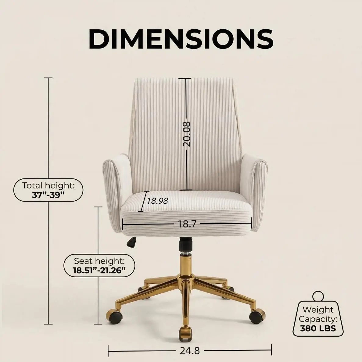 Stripes Velvet Home Office Desk Chair, Accent Upholstered Modern Height Adjustable Swivel Chair, Customized