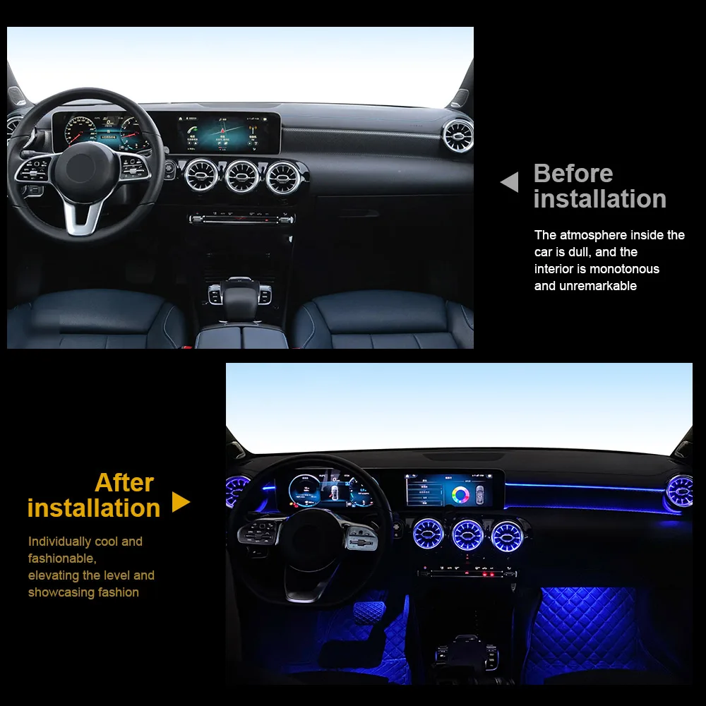 64 Kleuren Omgevingsverlichting App Bediening Voor Mercedes Nenz A-Klasse/ClA W177 W118 C118 2019 2020 2021-25 Led Auto Ventilatieopeningen Turbine