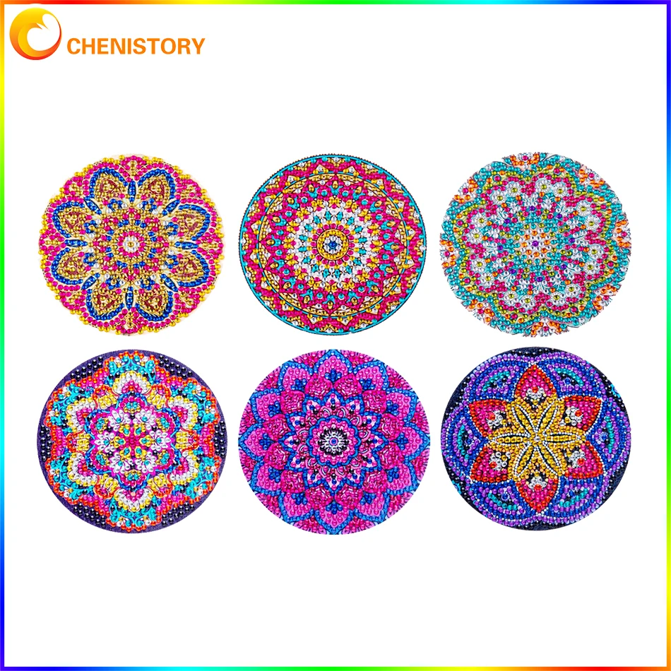 

CHENISTORY 6Pcs DIY Diamond Painting Art Coaster Kit Datura Flowers Drink Cup Cushion Strong Adhesion Diamond Painting Kits New