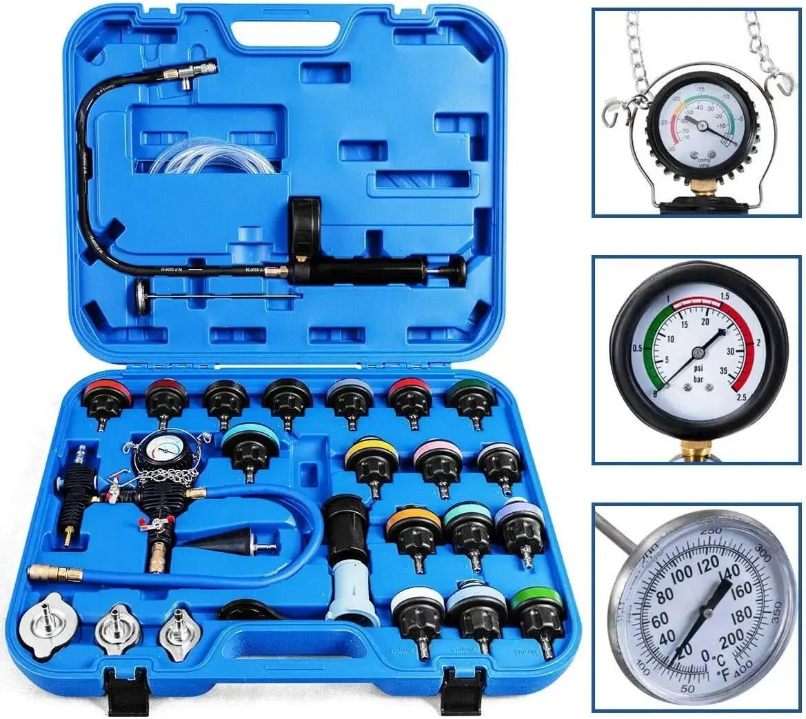 28 Pcs Universal Radiator Cap Pressure Tester Kit Cooling System Coolant Radiator Pressure Test Kit Water Tank Leak Detector