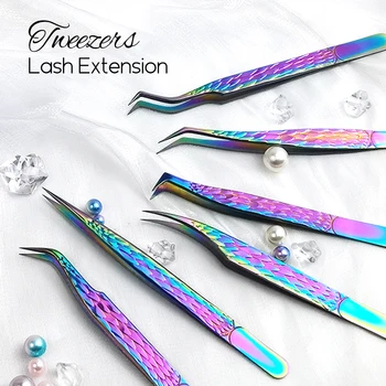 Pincettes Gemerry pour Extension de cils, pincettes colorées en acier inoxydable de haute précision, outils de maquillage à Volume individuel