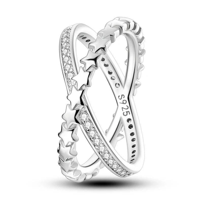 Women's 925 Sterling Silver Simple Sparkling Zircon Stackable Ring