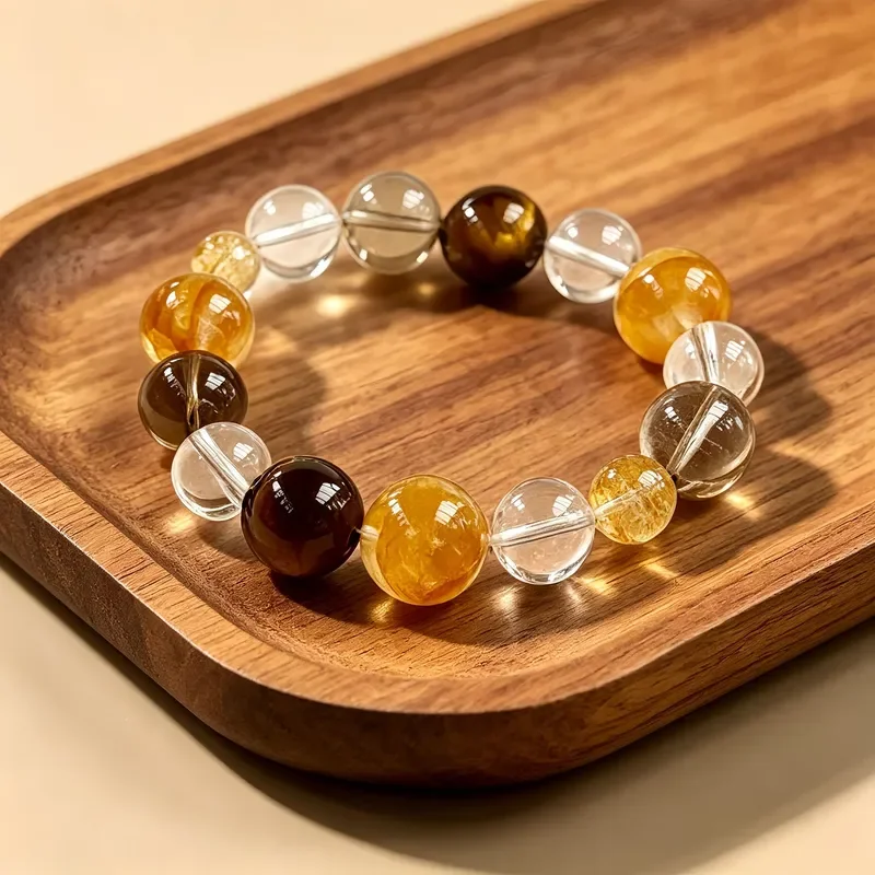 Lucky Yellow Tiger Eye Natural Crystal Bracelet Yellow Gel Flower Big Bead Duobao Crystal Bracelet Men's and Women's Couple