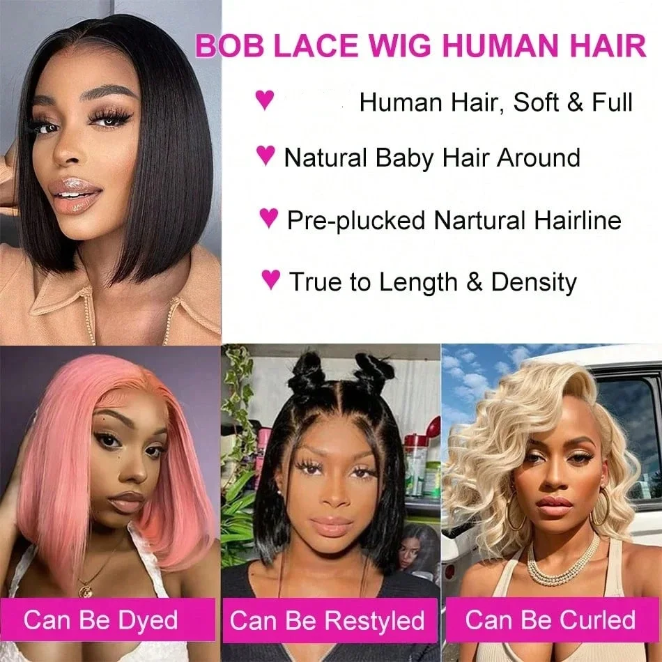 Short Bone Straight Bob Wig Human Hair 250 Density 13x6 Hd Lace Frontal Human Hair Wig 13x4 HD Lace Frontal Short Straight Lace Front Bob Wigs For Black Women Human Hair Pre Plucked image 3