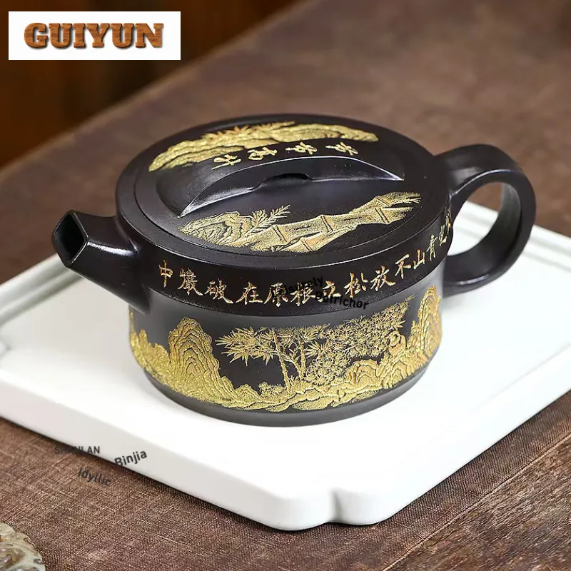 280 مللي أصيلة ييشينغ الأرجواني الطين أباريق الشاي اليدوية عيار كبير وعاء الخام الخام حجر الطين الأصفر غلاية مع Infuser Zisha طقم شاي #1