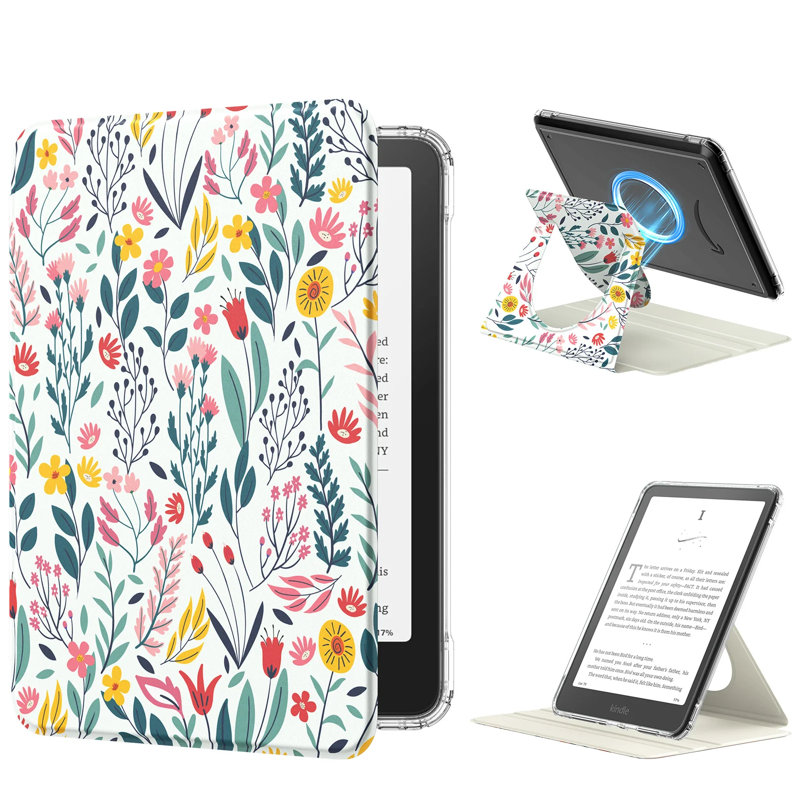 

MoKo 360° Rotating Case for 7" Kindle Paperwhite 12th 2024& Kindle Colorsoft 2024/2025,Clear Back Detachable Magnetic Protective