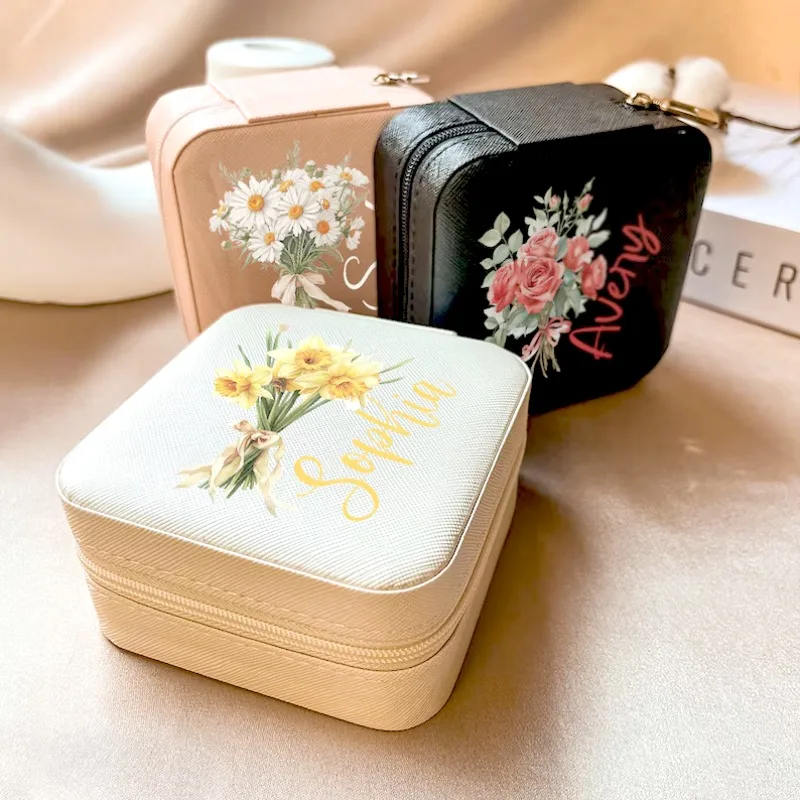 2024 Custom Name Birth Month Jewelry Organizer Jewelry Case Leather Jewelry Box  Travel Women Mother's Day Gifts Birthday Gifts