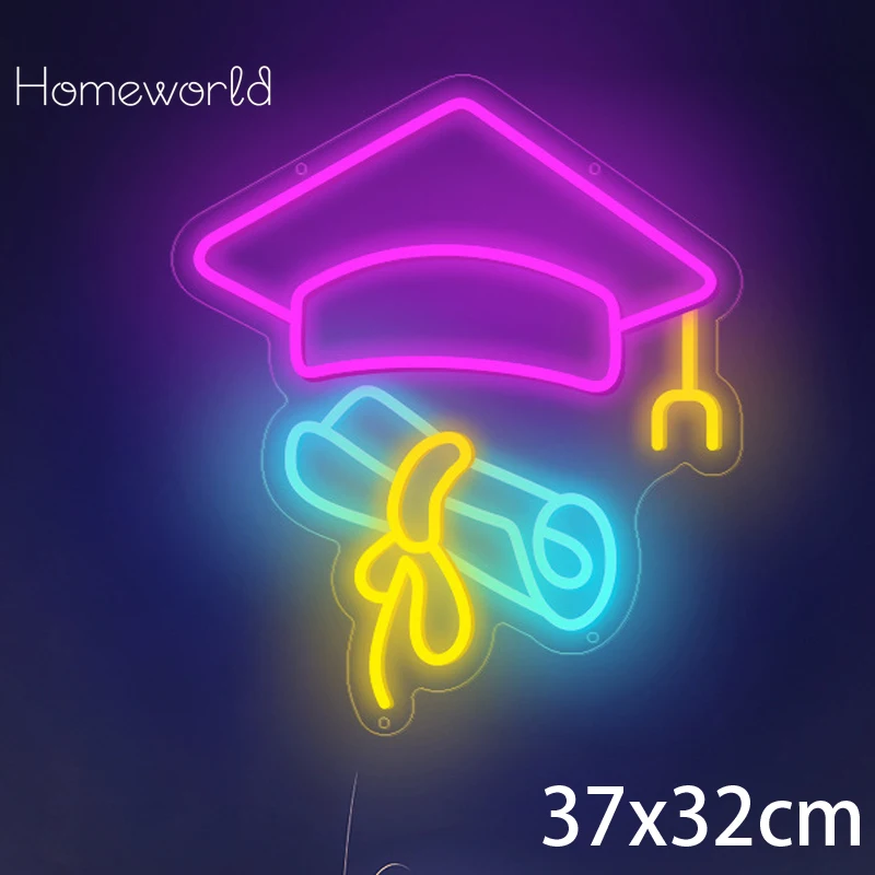Graduation Neon Sign ， Icon Of Bachelor Hat  USB Powered Used For Artistic Decor Of School Cultural Wall And Graduation Party.