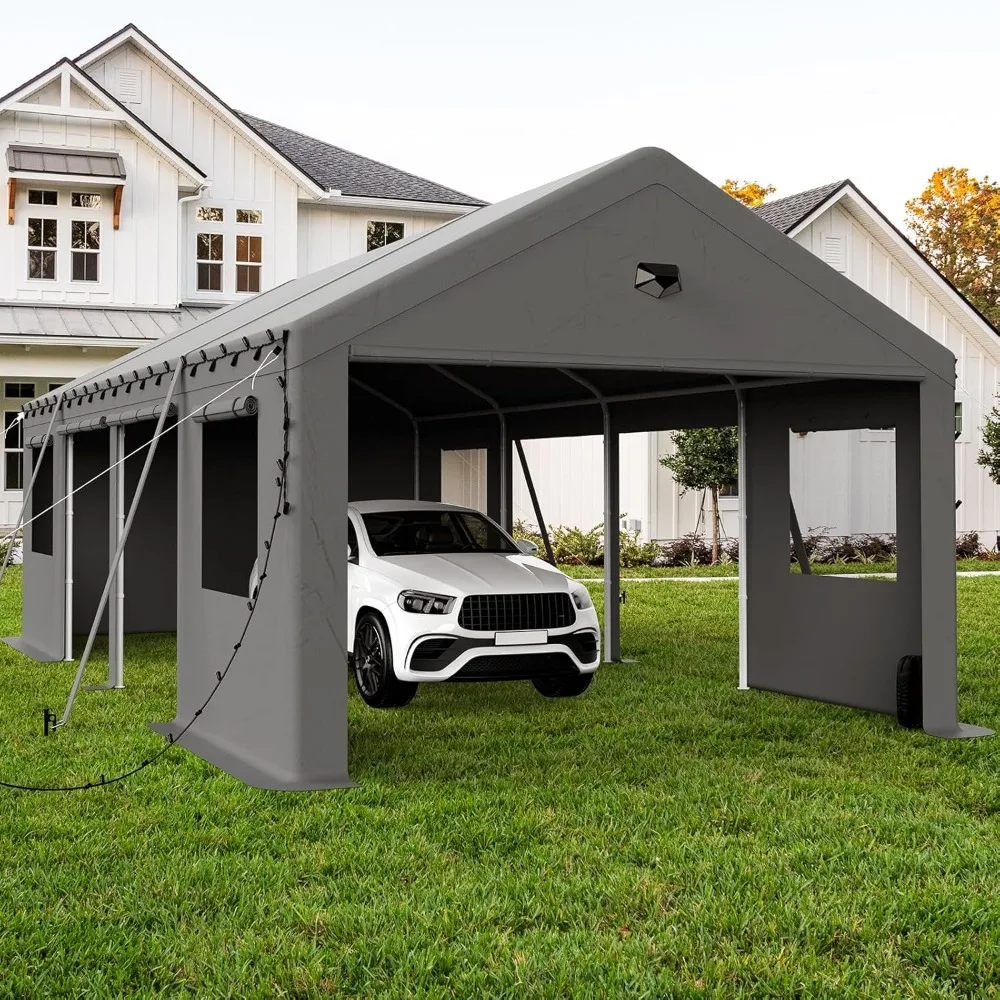 

13x25 Carport, сверхмощный навес Carport Garage со съемными боковыми стенками и приводом сквозных свернутых дверей и боковых дверей на молнии, гр.