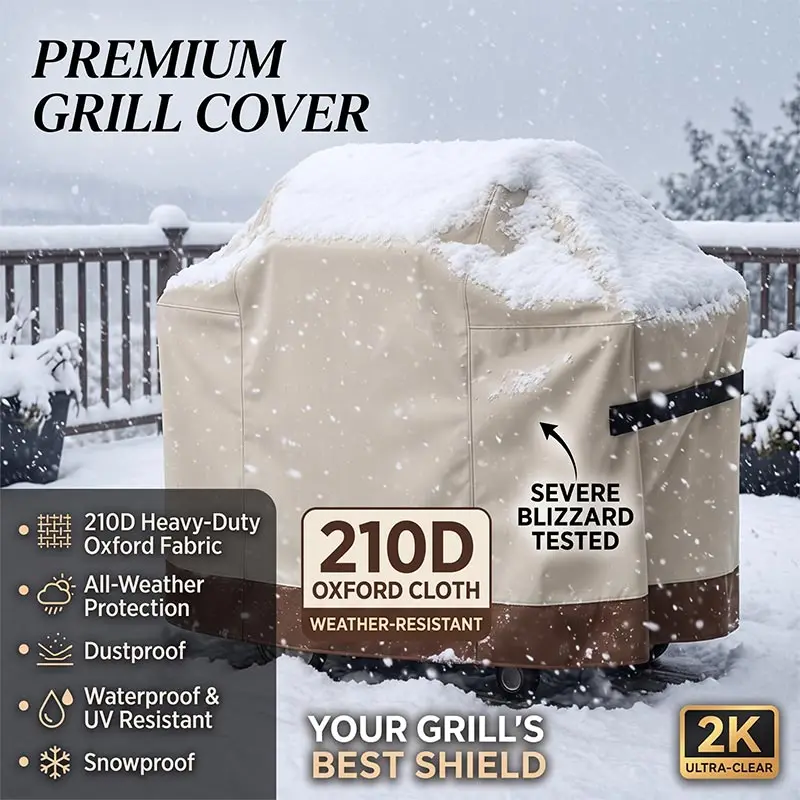 210D Large BBQ Beige Barbecue Grill Cover,Outdoor Dustproof Gas BBQ Hood,Oven Protective Cover Waterproof Oven Furniture Cover