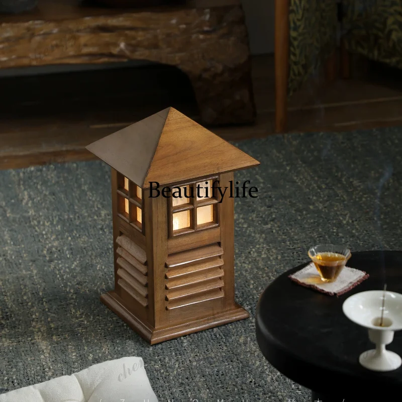 Japanese-style, creative hotel teak floor-to-ceiling atmosphere decoration, solid wood landscape lights