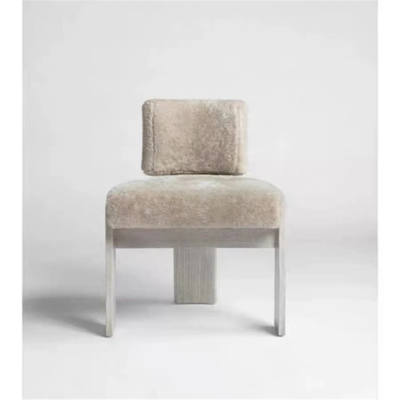 

Solid wood dining chair household light luxury wabi style cream style Nordic back chair modern simplicity