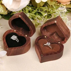 Classical Heart Shape Wedding Ceremony Ring Box Walnut Wood Jewelry Boxes Proposed Wedding Jewellery Storage Organizer Ring Box
