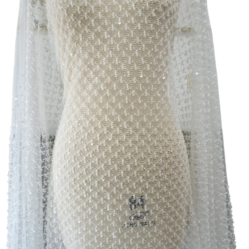 

Африканское кружевное полотно с тяжелыми бусинами, нигерийские пайетки, французский тюль, материал для свадебных торжеств, кружевная ткань с бисером для шитья в африканском стиле