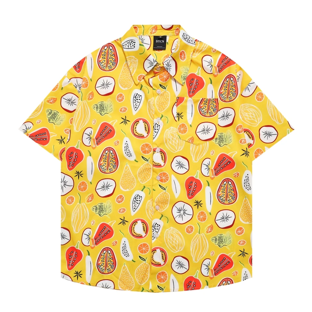 

Men Retro Hawaiian Beach Shirts Harajuku Fruit Print Shirt Streetwear Hip Hop Summer Unisex Casual Aloha Fashion Button Tops