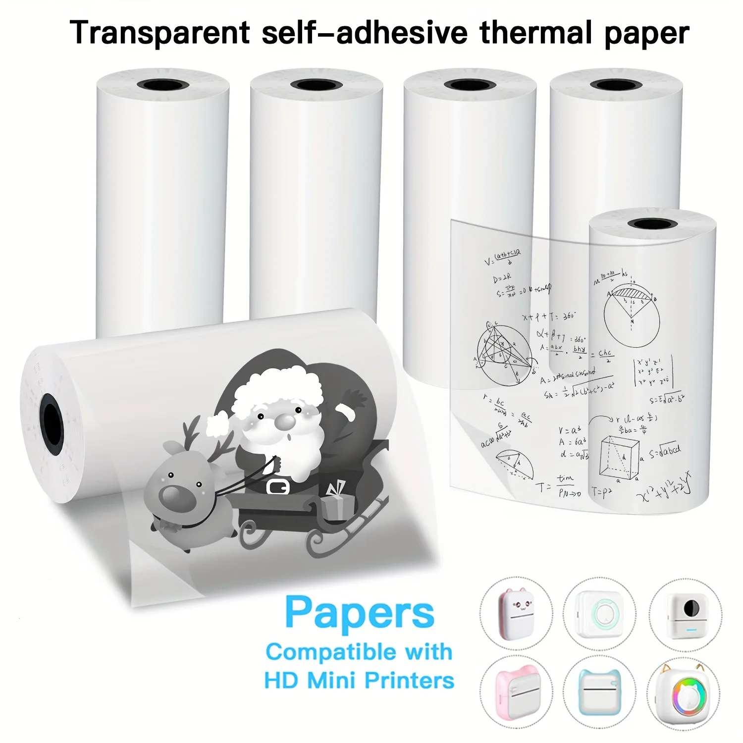 Label Termal Hitam Transparan 57x25mm Mengkilap Perekat untuk Printer Mini Nirkabel Smartphone Struk Menu Kupon