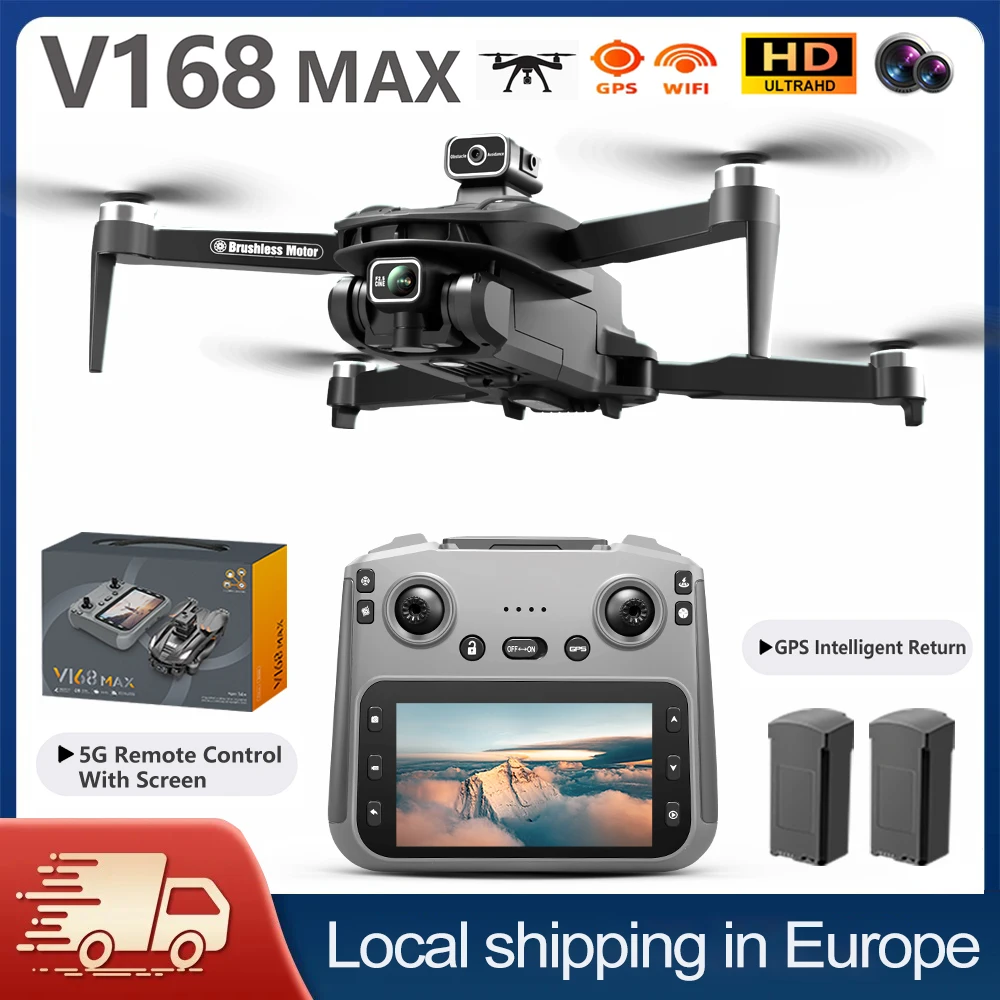 Nowy dron V168 PRO MAX GPS z profesjonalną podwójną kamerą HD, funkcją omijania przeszkód, bezszczotkowym silnikiem, pilotem z ekranem sterowania, 5G WIFI FPV, quadcopter RC, zabawka dla chłopców.