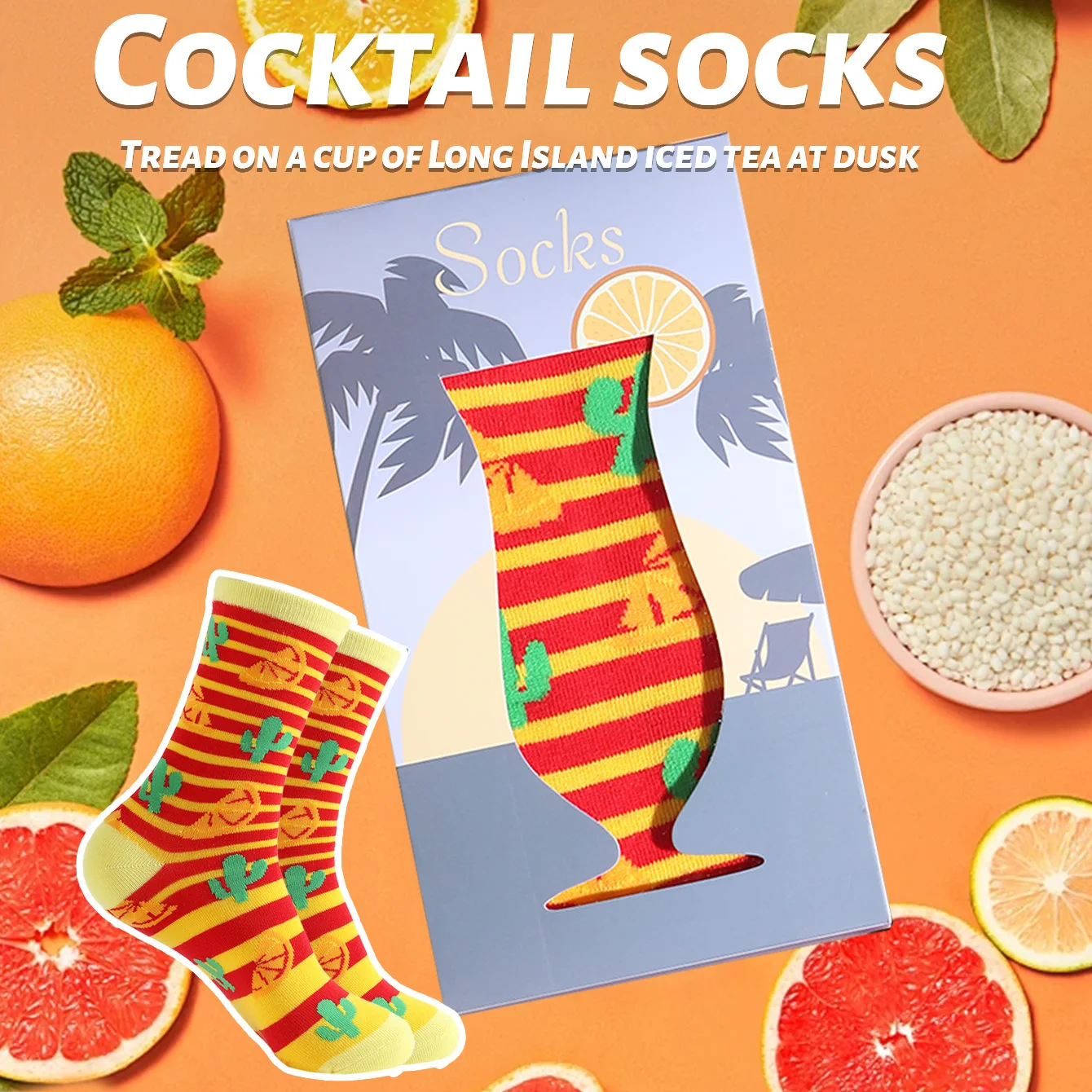 1 Pair of Mid-Calf Men's Socks, Suitable for Both Men and Women, Novel and Fun, Colorful Cocktail Gift Box Socks, European and American Fashion Trend Style, Comfortable and Breathable, Party Casual Novelty Gift, Valentine's Day, Christmas, Santa Claus, Autumn and Winter Styles, All-Season Styles, Cute and Fun Socks