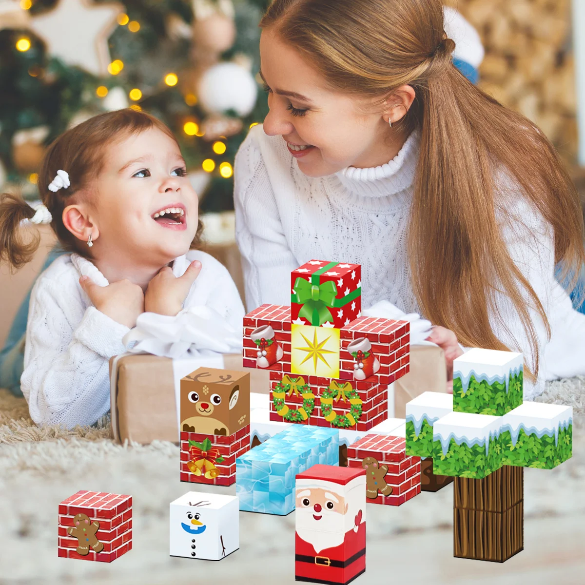 Set di blocchi magnetici natalizi, blocco magnetico con scatola di ferro per bambini, blocco magnetico a tema natalizio di Babbo Natale, giocattolo con blocchi magnetici