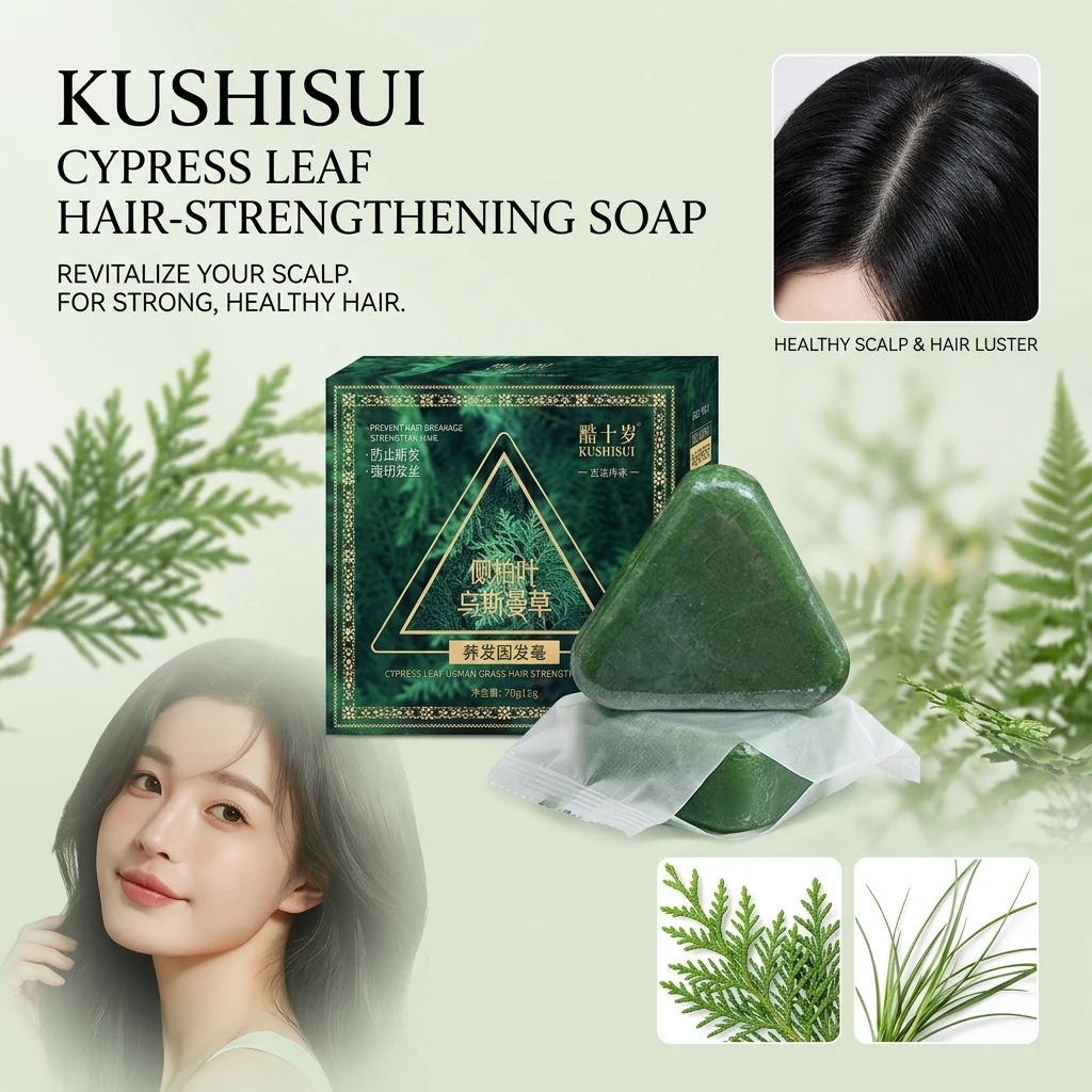 Handmade Shampoo Soap Xinjiang Cypress Leaf Usman with Polygonum Multiflorum Herbal Plant Extract Clean Triangle for Hair Care