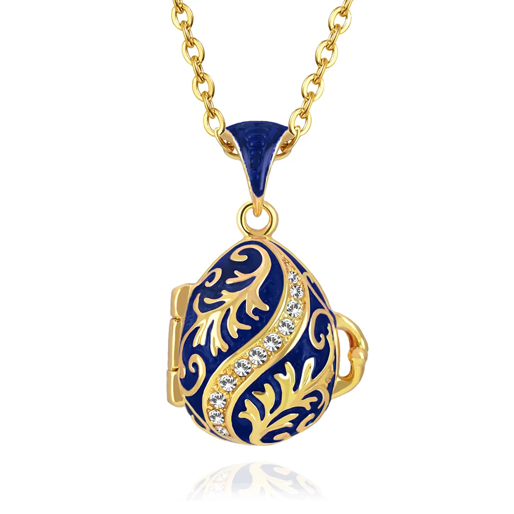 YAFFIL Can Open Brass Enamel Handmade Ladybird Inside Vintage Egg Pendant Women Luxury Charm Crystal Gift Necklace