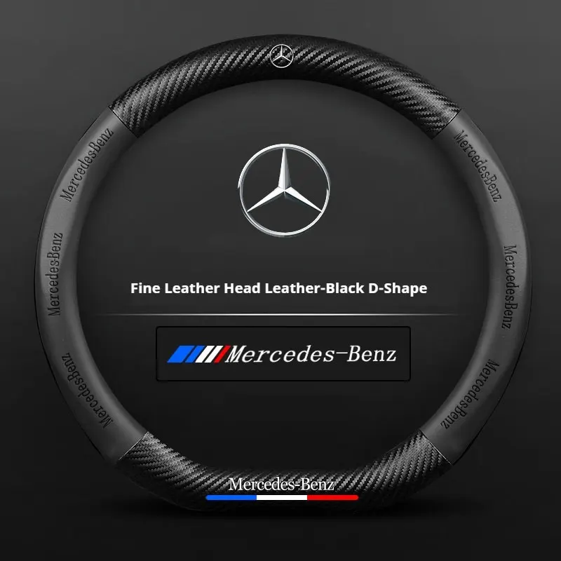 For Mercedes Steering Wheel Cover S A B E C Class W204 W203 W212 W213 W123 W124 CLA CLS GLC GLE Leather Carbon Fiber Interiors