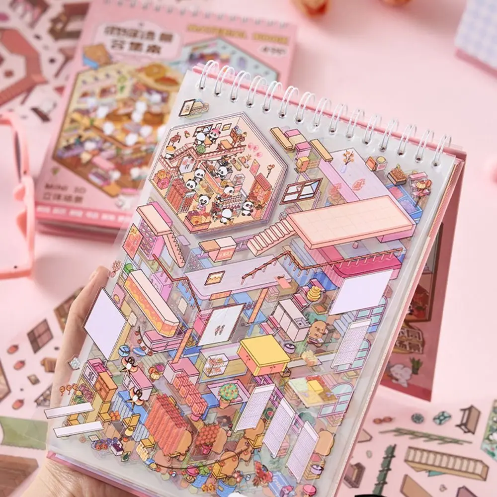

PET Miniature Landscape Sticker Collection Decompression Visual Stacking DIY Cabin Scene Sticker Coil Binding