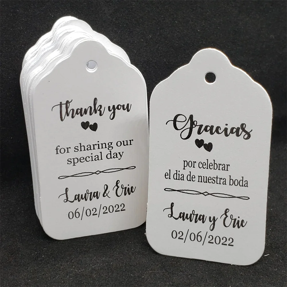 50PCS Thank you for Sharing our Special Day English or Spanish tag (my LARGE Tags) ,Gracias por celebrar el dia de nuestra boda