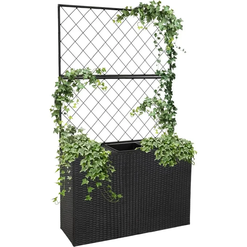 Tall Wicker Planter Box with 3 Removable Trays & Trellis - 33x11.75x57.75 Raised Garden
