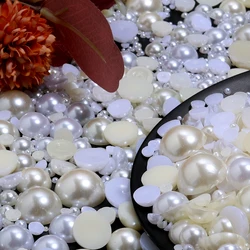 White Ivory Beige 2/3/4/5/6/8/10mm-25mm all sizes Imitation Pearl ABS Plastic Half Round Bead For Nail Art DIY Craft Garment