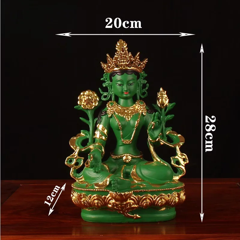 Green Tara Buddha Statue, Resin Crafts, Esoteric Holy Salvation, Household Desktop Decoration, Gold Plated Decoration, 1Pc